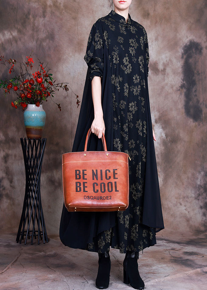 Boutique Black Print Patchwork Fall Dresses Long Sleeve