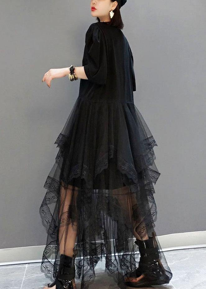 Black O-neck Print Half Sleeve Fall Dresses