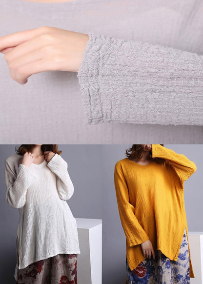 White U Neck Low High Design Linen Shirt Spring