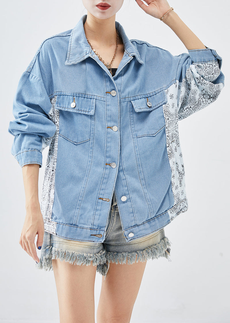 Boutique Blue Oversized Patchwork Cotton Coats Fall