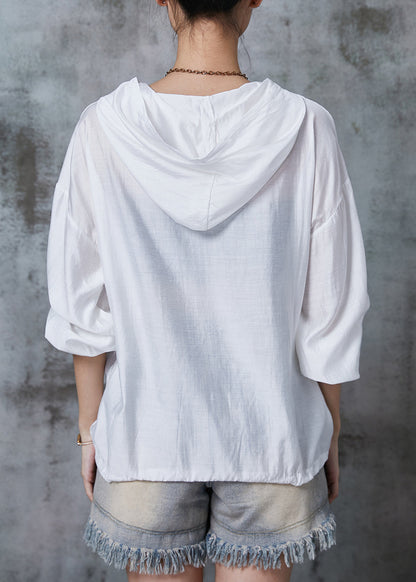 Modern White Hooded Drawstring Cotton Upf 50+ Sweatshirt Summer