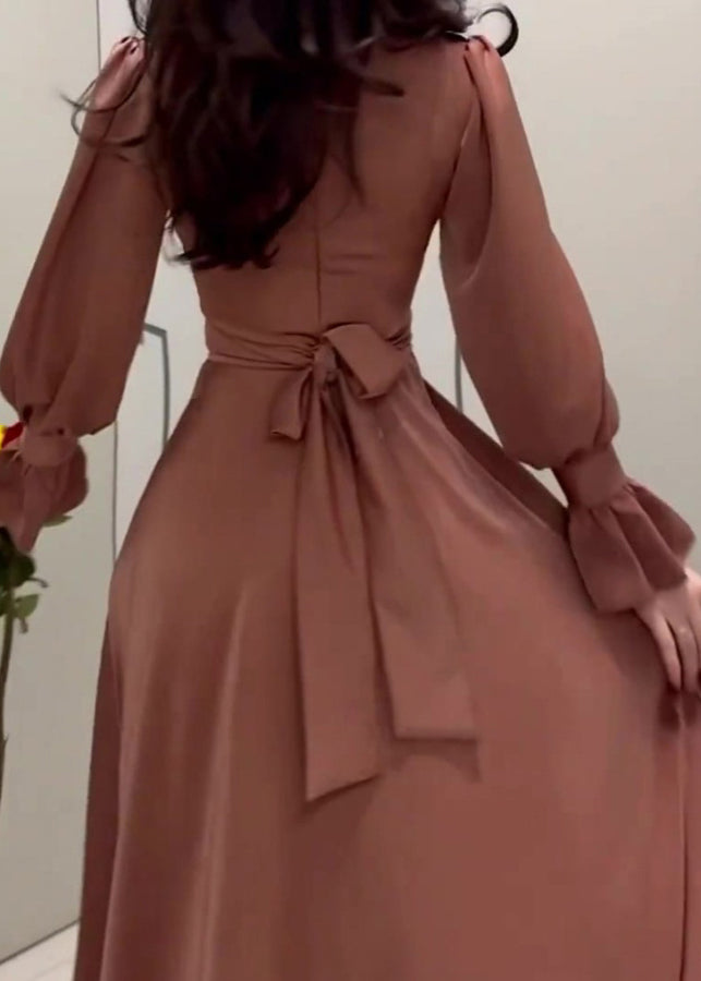 Spring Waist Cinching Silk Long Dress