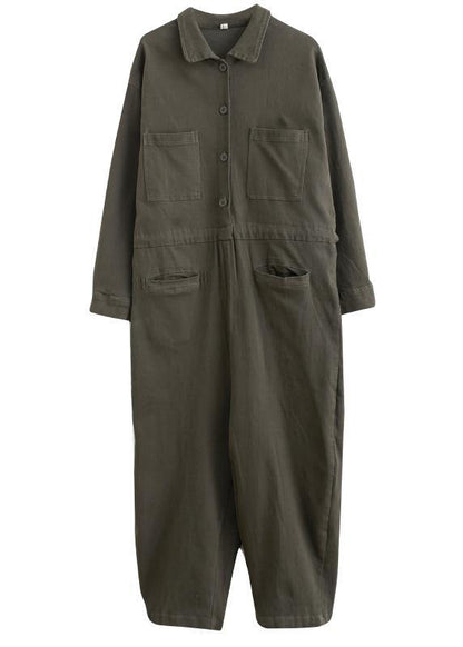 Gray Green Pant Unique Spring Lapel Patchwork Jumpsuit Pants