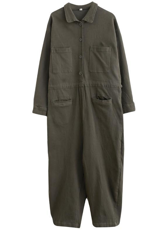 Gray Green Pant Unique Spring Lapel Patchwork Jumpsuit Pants
