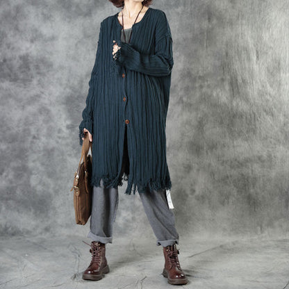 Simple Tea Green Tasseled Button Fall Knit Cardigans Long Sleeve