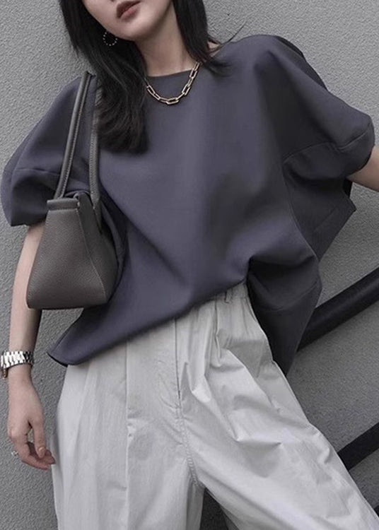 Simple Grey O-neck Cotton T Shirt Half Sleeve
