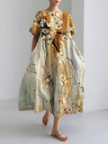 Comstylish Vintage Ink Flower Print Linen Maxi Dress