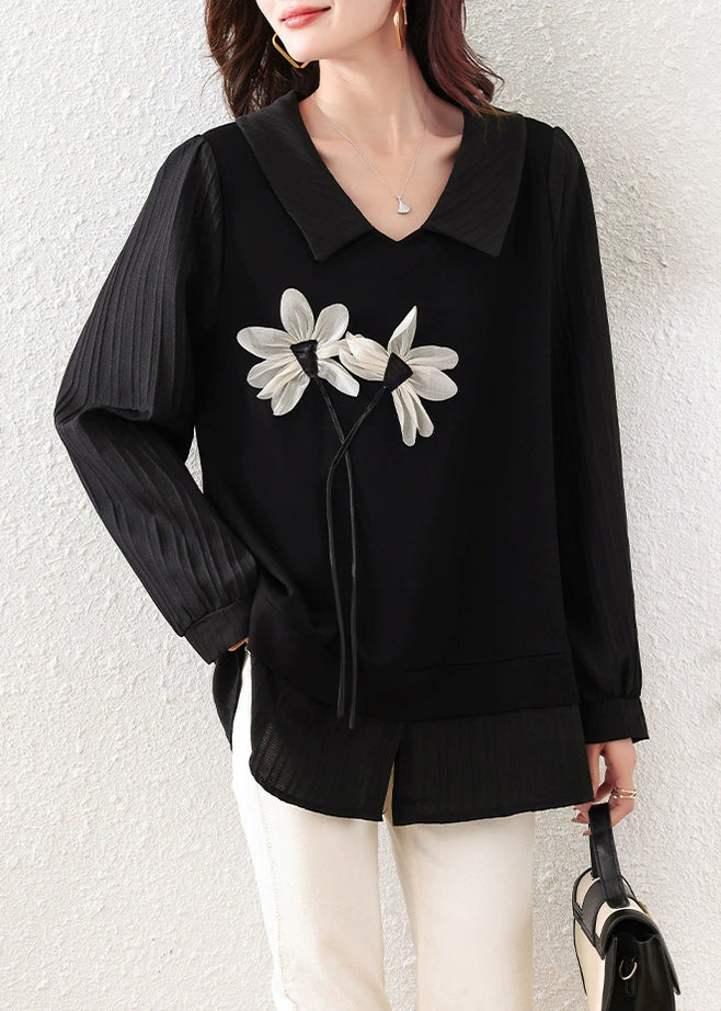 Loose Black Front Open Cotton Shirt Tops Summer