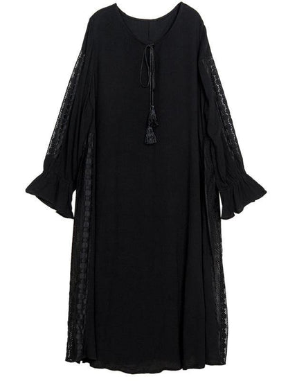 Diy Black Cotton Linen Patchwork Maxi Summer Dress