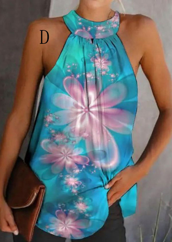 European and American Print Halter Cotton Top Sleeveless Summer