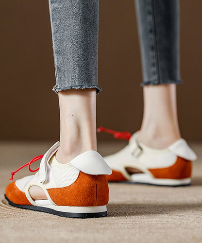 Orange Breathable Mesh Boutique Splicing Flat Shoes