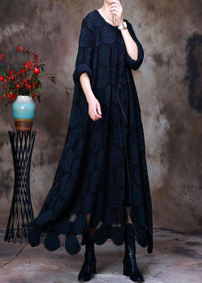 Orange Embroideried Asymmetrical Design Fall Dress Long Sleeve