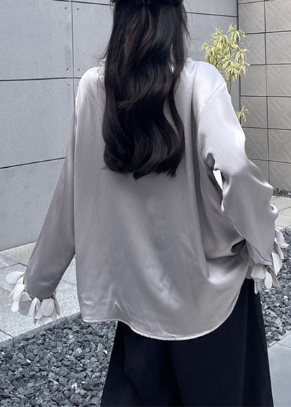 French Grey V Neck Shirts Fall