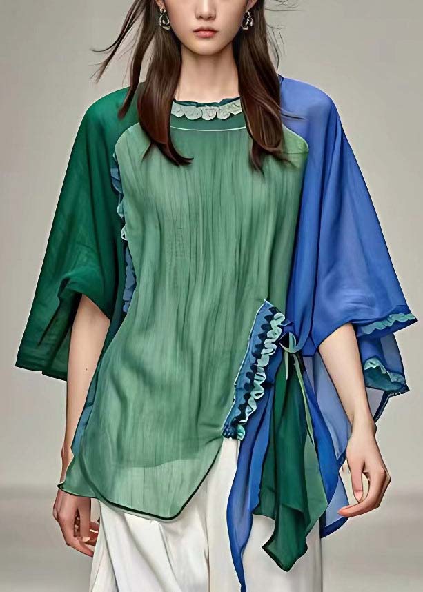 Green Asymmetrical Patchwork Shirt Fall
