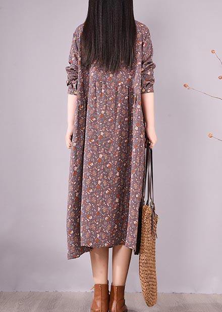 Lapel Lace Spring Quilting Dresses Catwalk Purple Print Long Dresses