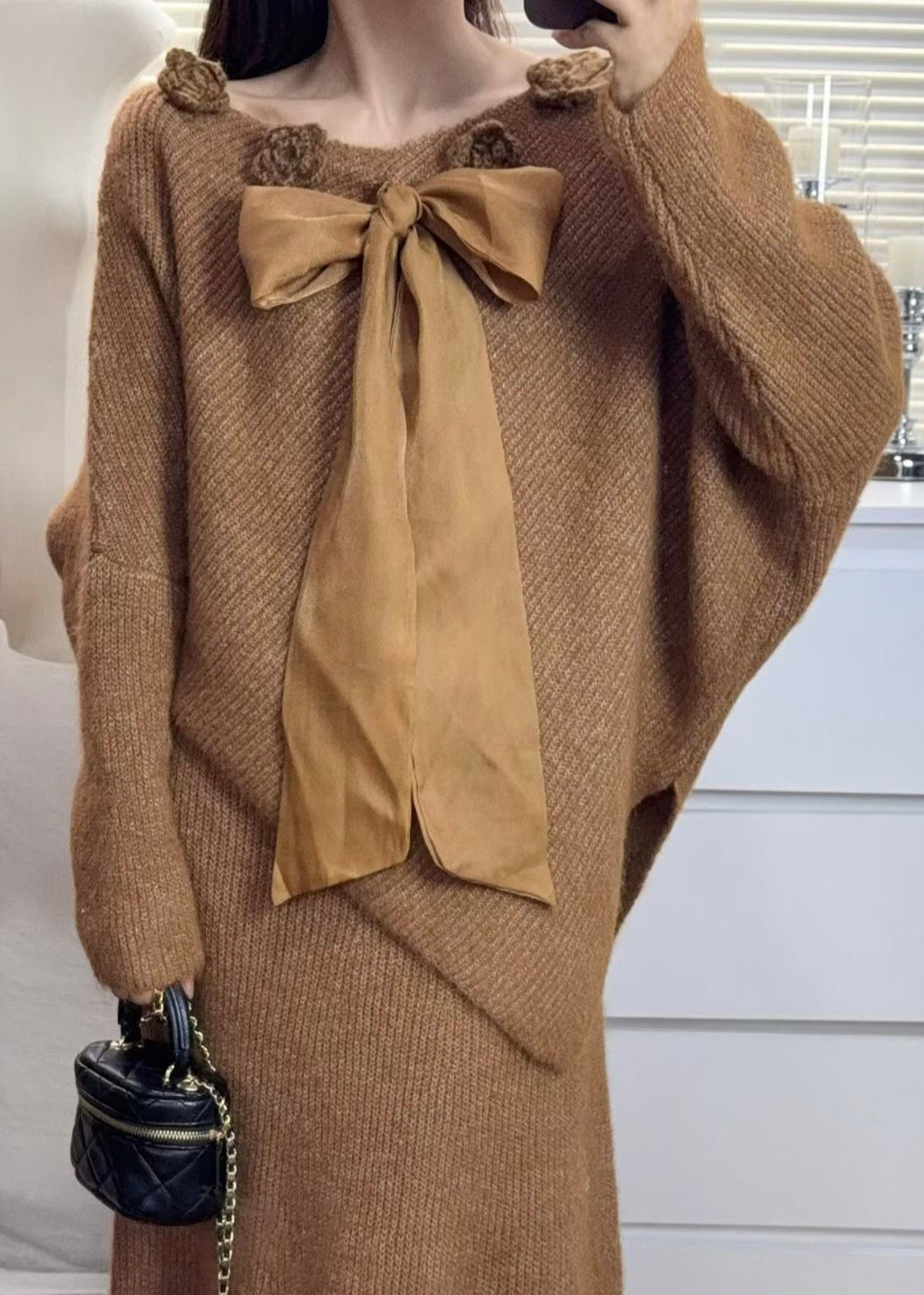 Purple Asymmetrical Bow Knit Sweaters Winter