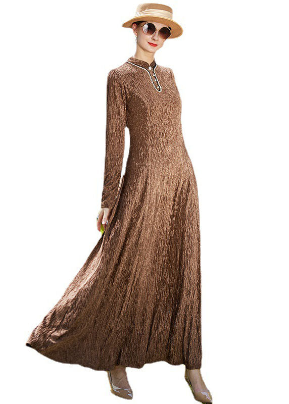 Chocolate Stand Collar Exra Large Hem a Line Dress Spring