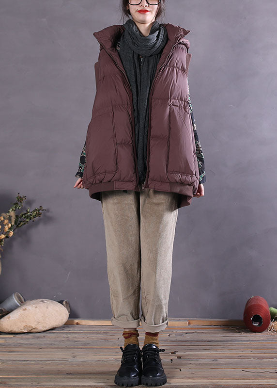 Style Light Grey Hooded Pockets Sleeveless Down Vest