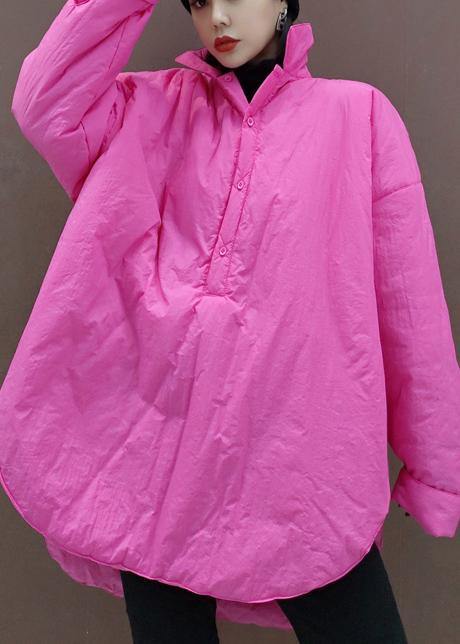 Italian Pink Tunic Top Stand Collar Low High Design Clothing Spring Blouse