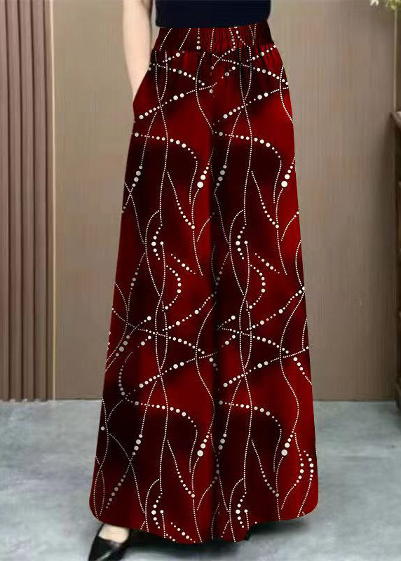 Red Print High Waist Draping Ice Silk Wide Leg Pants