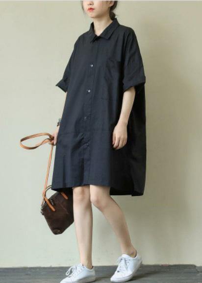 Handmade Black Dress Lapel Summer Clothes Ideas