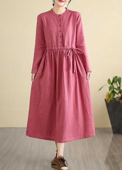 Rose Cinched Linen Holiday Dress Fall
