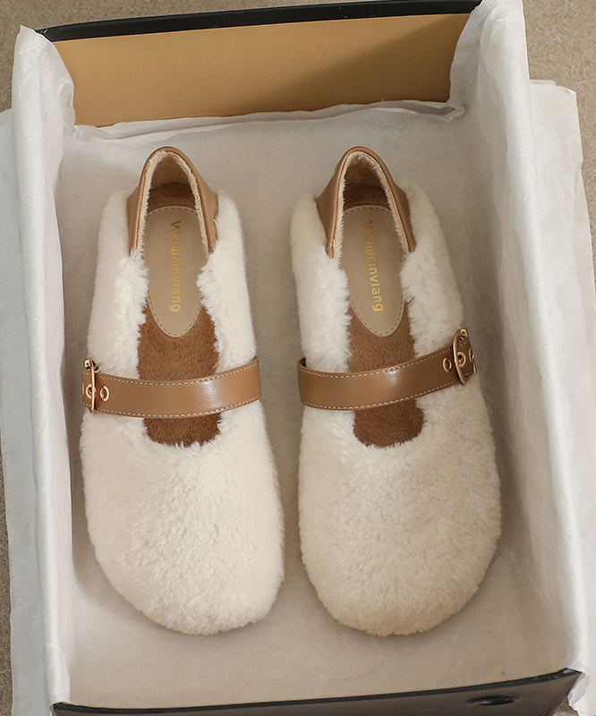 Beige Penny Loafers Faux Fur Stylish