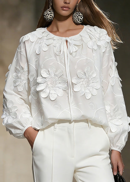 White Tie Lace Tops Spring