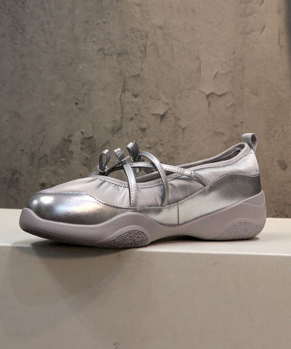 Comfy Silver Bow Cross Strap Flats Shoes