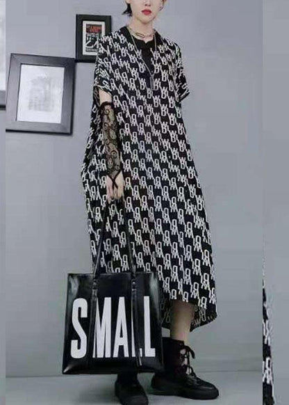Fine Newspaper Print Low High Design Button Pockets Summer Maxi Dresses