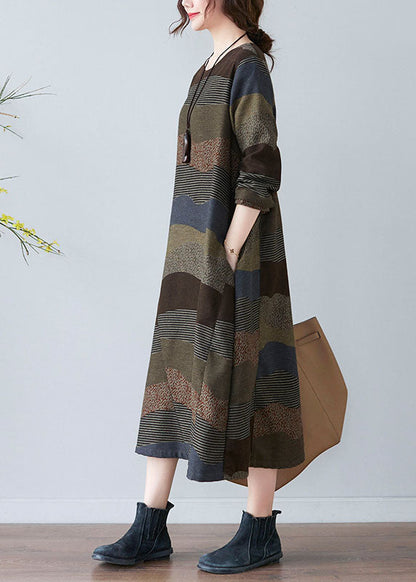 Chocolate O-neck Print Dress Spring