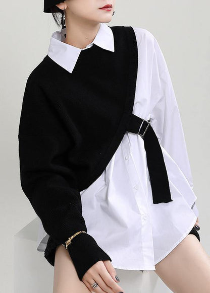 New Knitted Shawl + White Shirt Two Piece Set