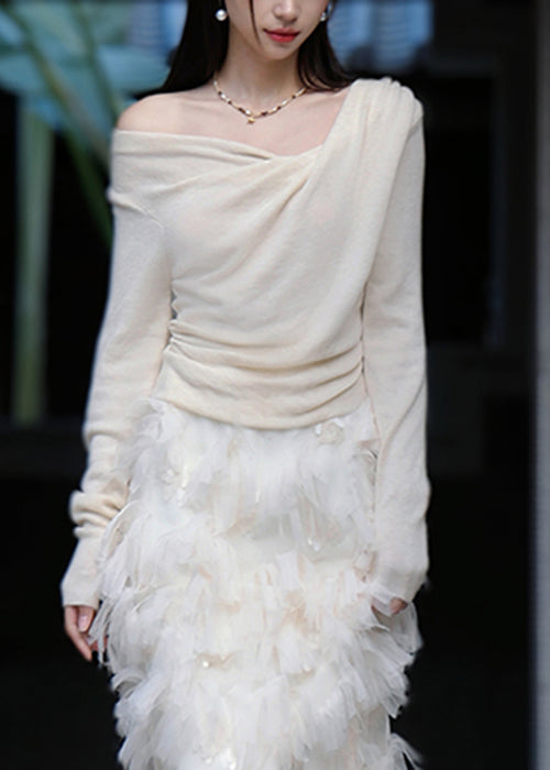 Apricot Asymmetrical Cotton Knit Blouse Spring