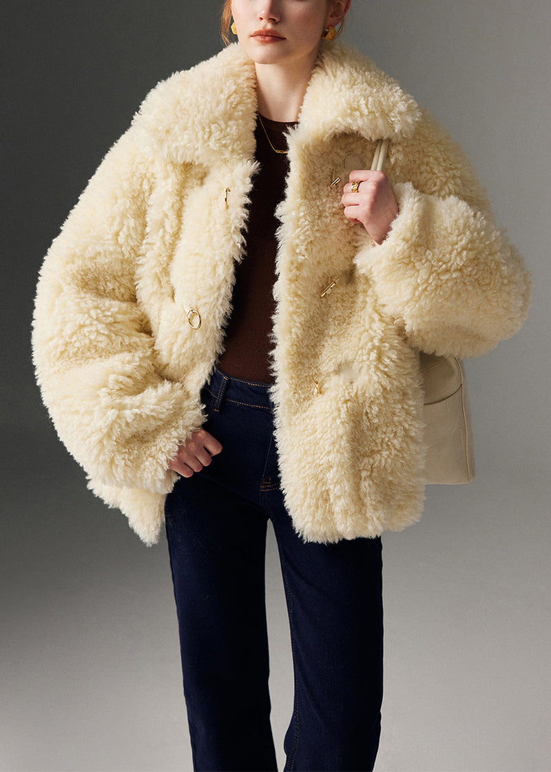 Yellow Oversized Warm Teddy Faux Fur Coats Winter
