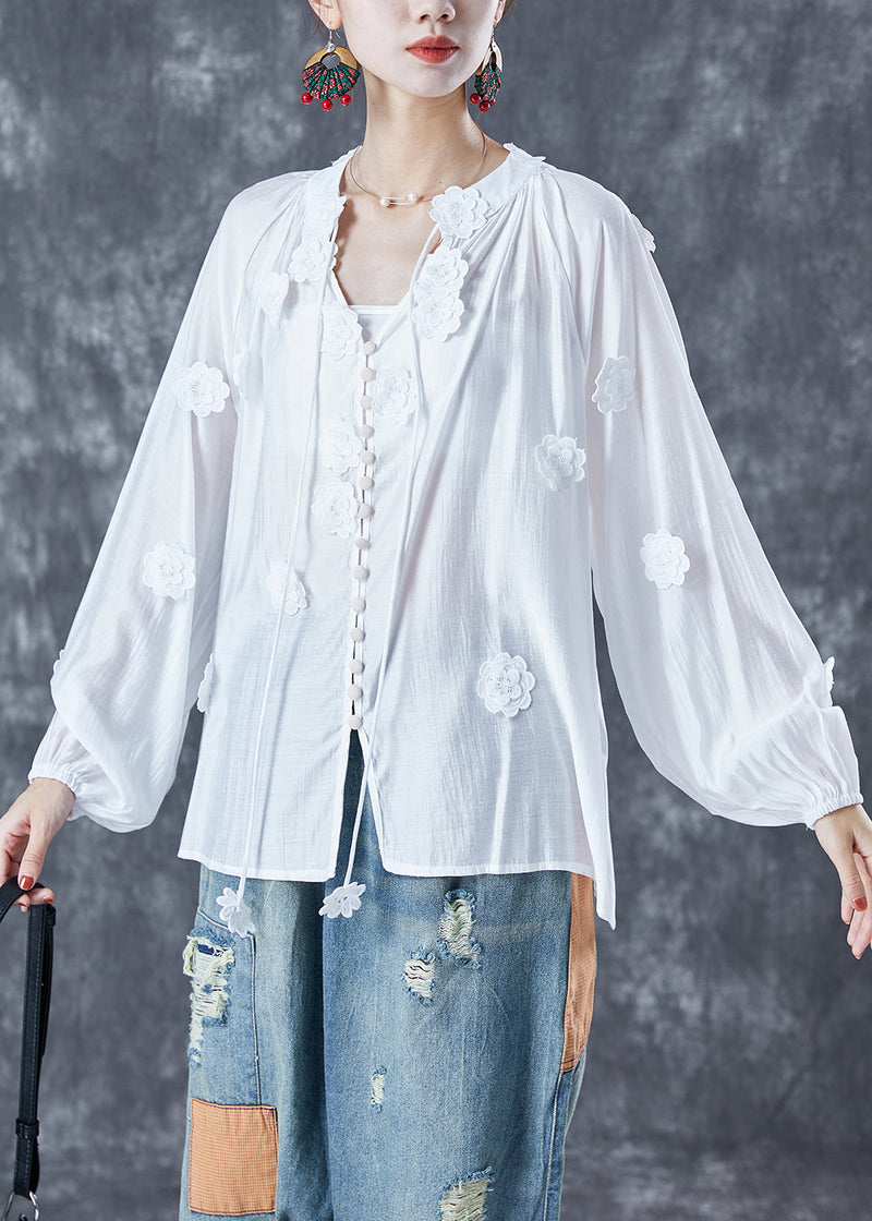 Diy White Lace Up Cotton Shirts Summer