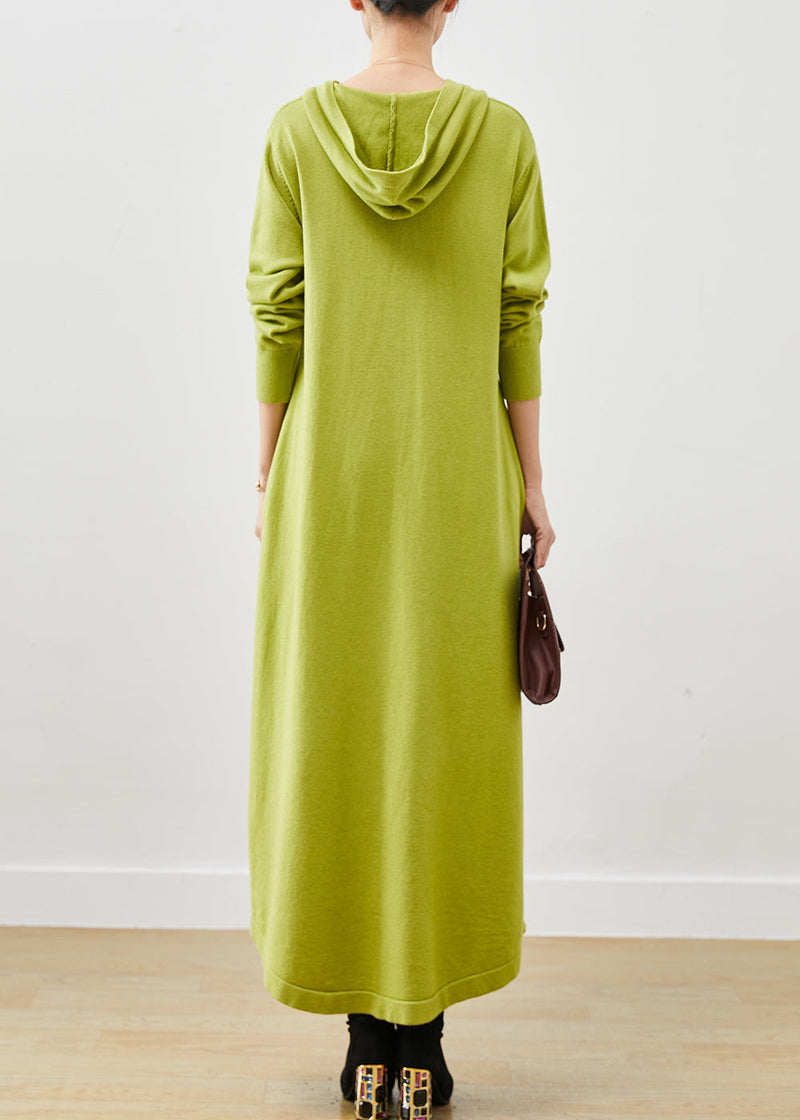 Fluorescent Green Hooded Knit Dress Spring