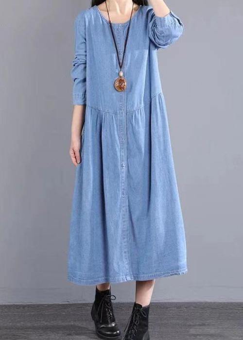 Modern O Neck Pockets Spring Ideas Blue Maxi Dresses