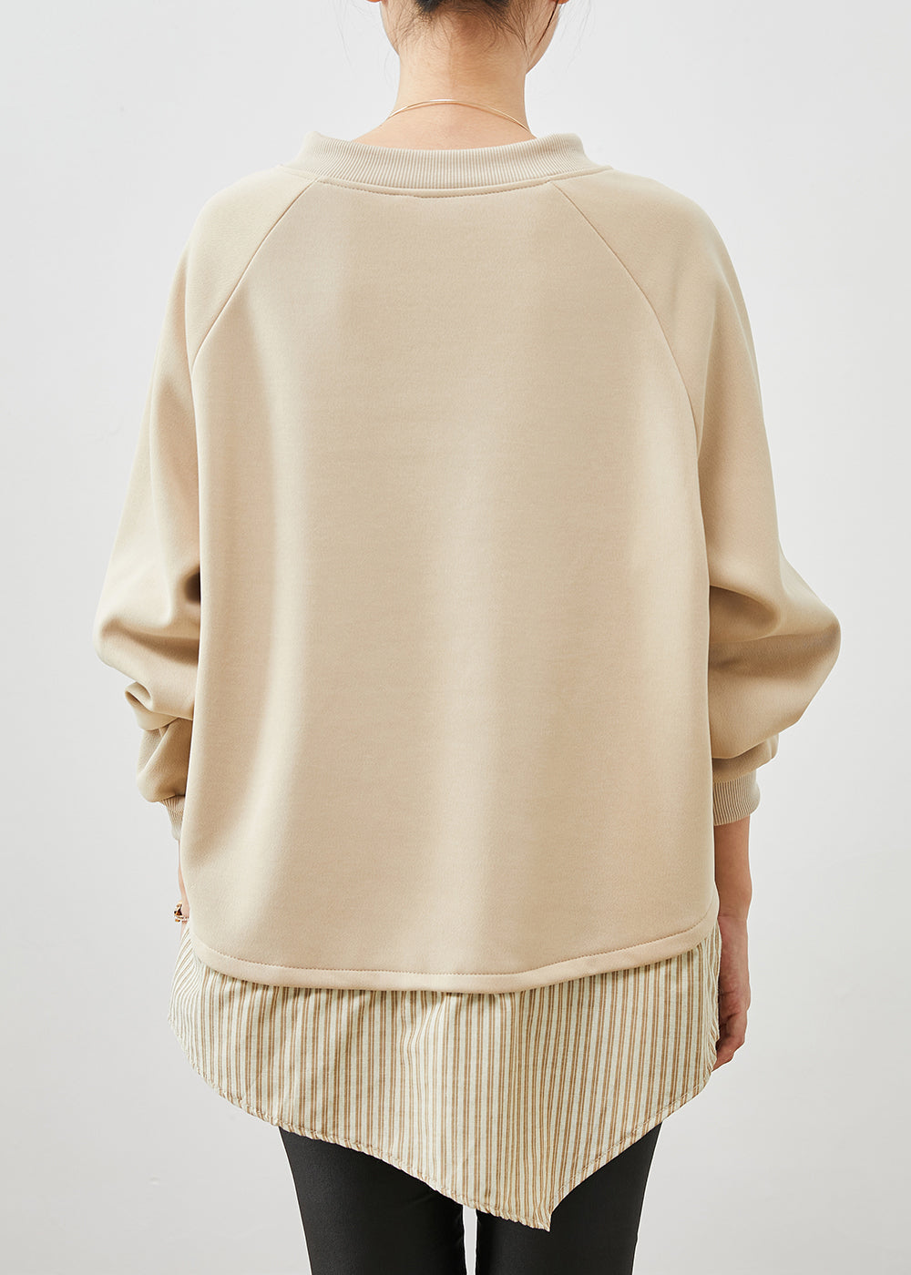 Khaki Asymmetrical Patchwork Cotton Sweatshirts Top Spring