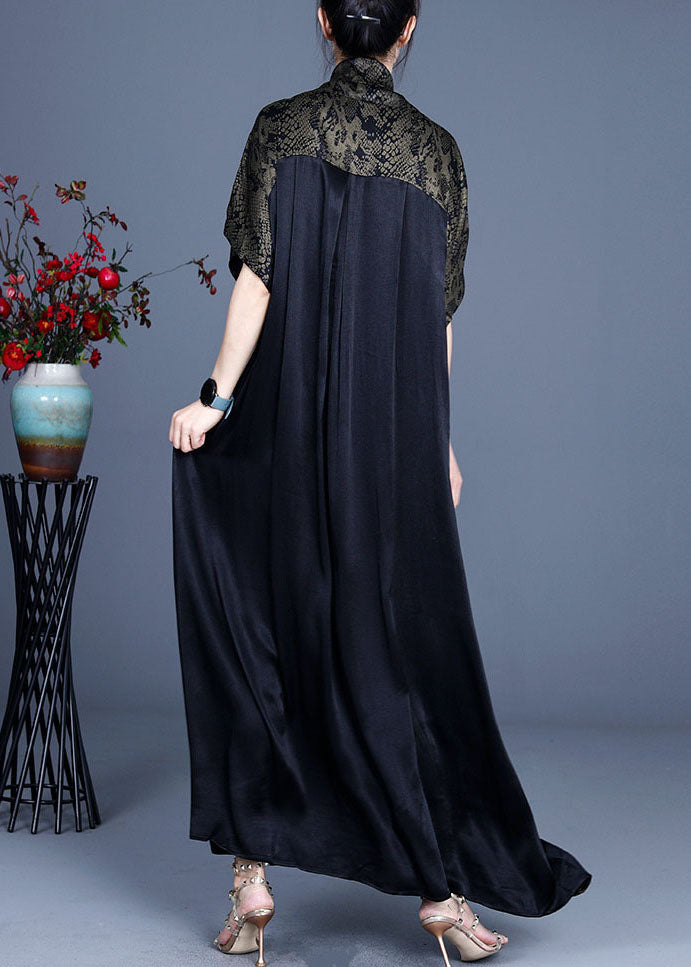 Simple Green V Neck Print Patchwork Dress Spring