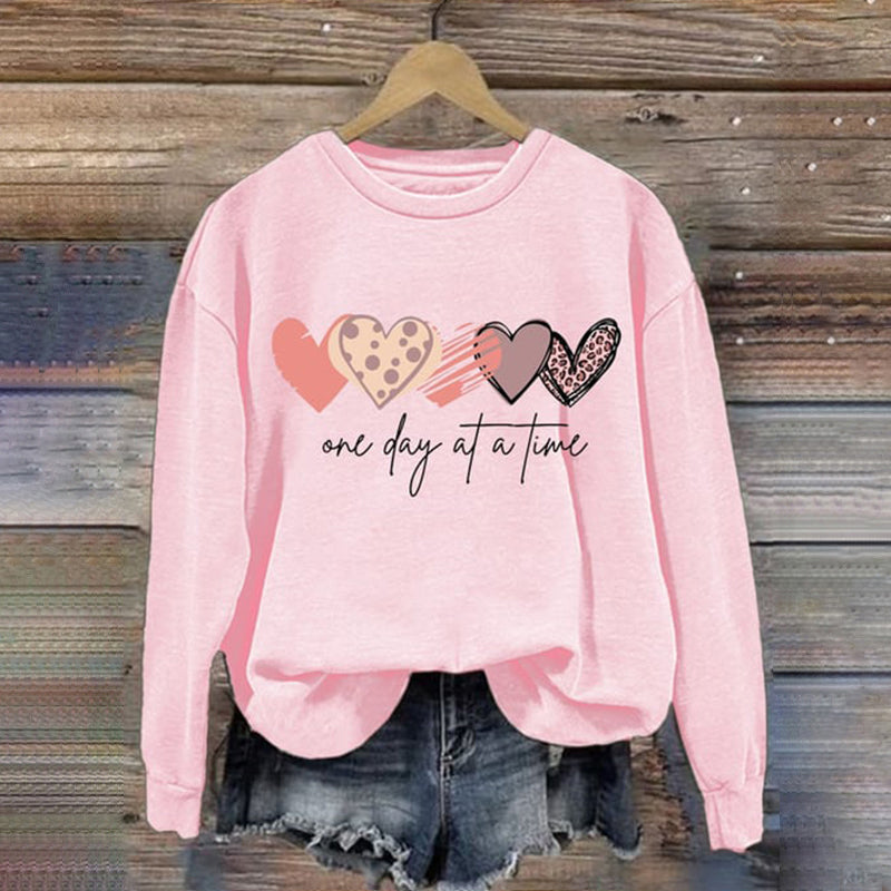 Comstylish Women's One Day At A Time Print Round Neck Sweatshirt