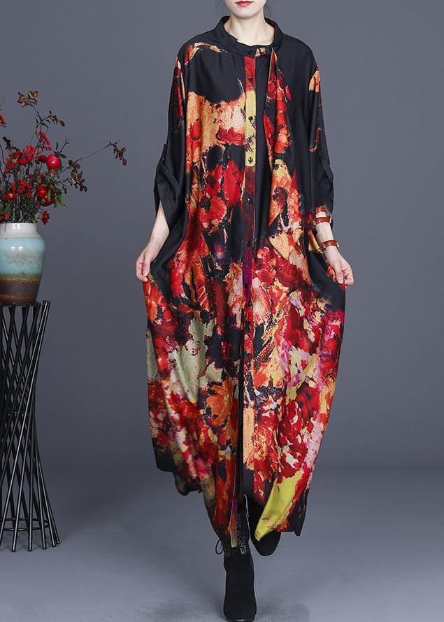 Organic Black Print Button Summer Spring Dress