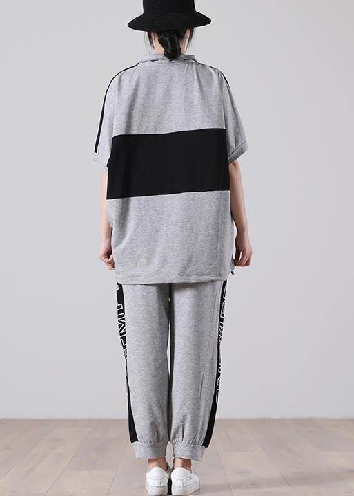 Art Grey Low High Design Two Pieces Set Summer Cotton