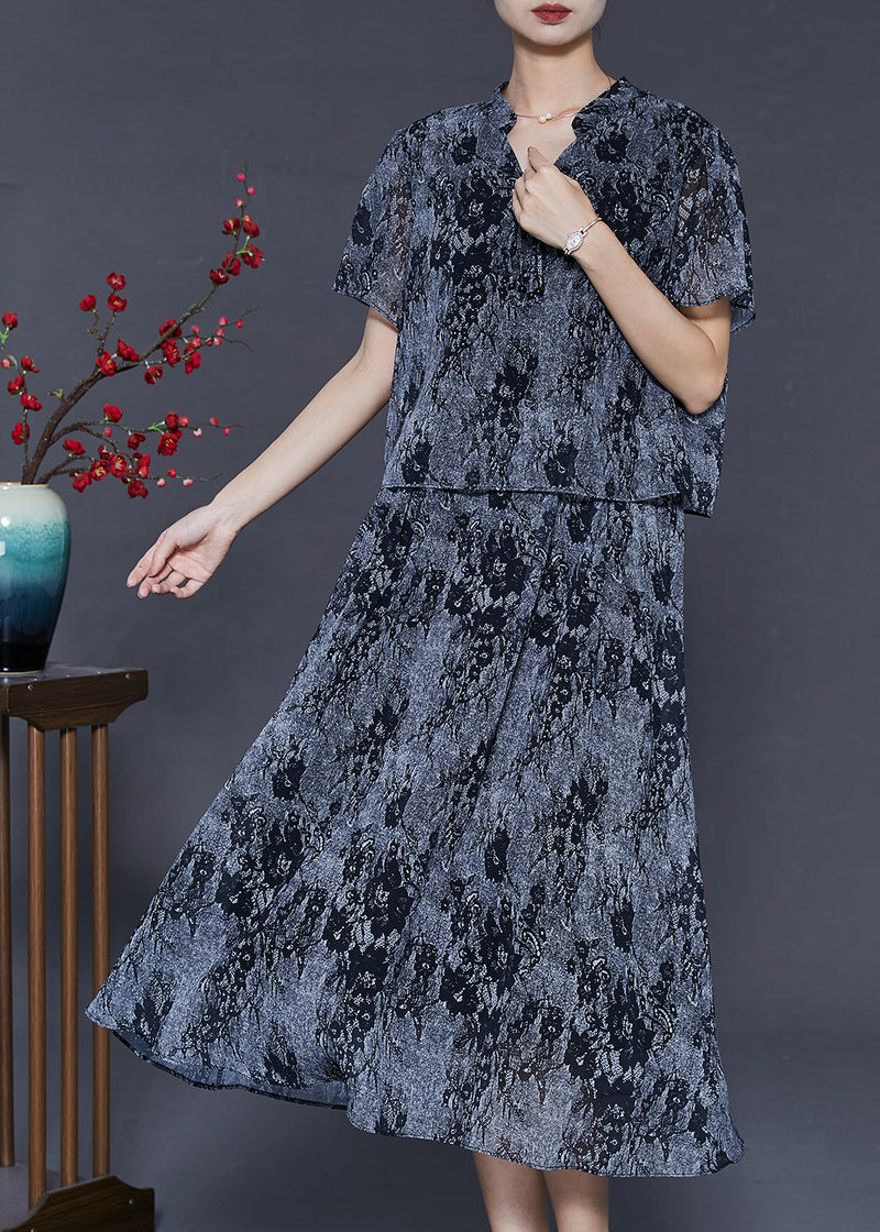 Diy Grey V Neck Tie Dye Chiffon Dress Summer