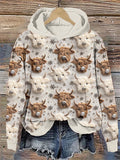 Highland Cow & Christmas Snowflake Casual Cozy Hoodie artswardrobe