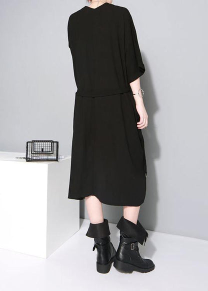 Handmade Black V Neck Tie Waist Summer Dress