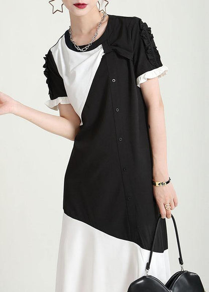 Black Patchwork Geometric Summer Dress Short Sleeve