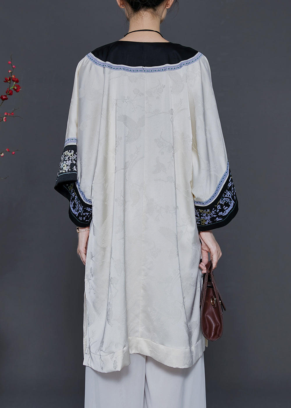 Apricot Oversized Jacquard Silk Oriental Dress Summer