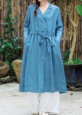 French Blue Clothes for Notched Tie Waist Robe Spring Dress