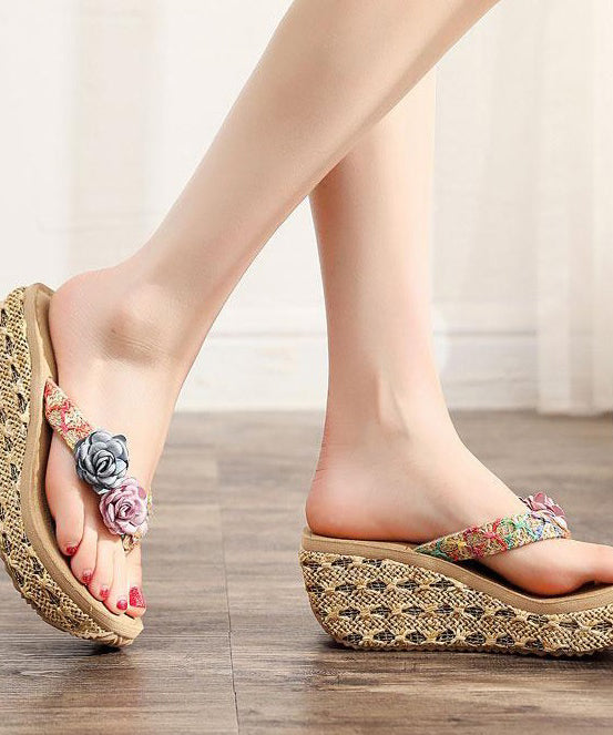 Beige Flip Flops Splicing Platform Beach Holiday