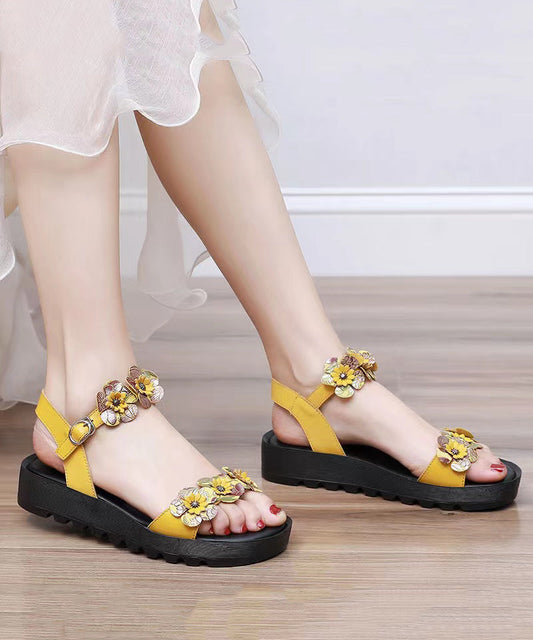 Yellow Sandals Platform Faux Leather Splicing Soofairy Shoes-20251